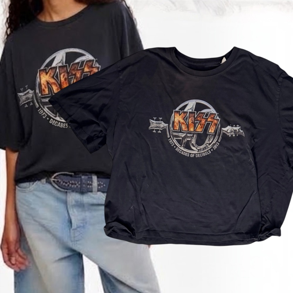 KISS T Shirt 40 Years Decades Of Decibels Graphic Faded Black 5XLT